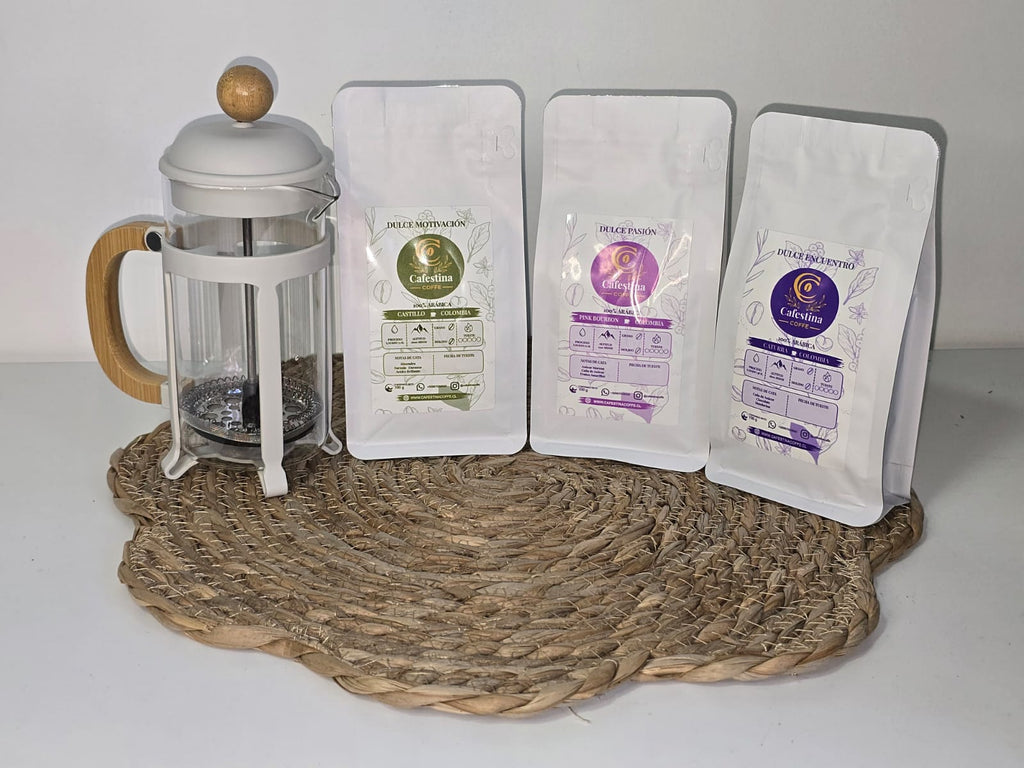 Café de especialidad variedades 300g + prensa francesa 300 ml