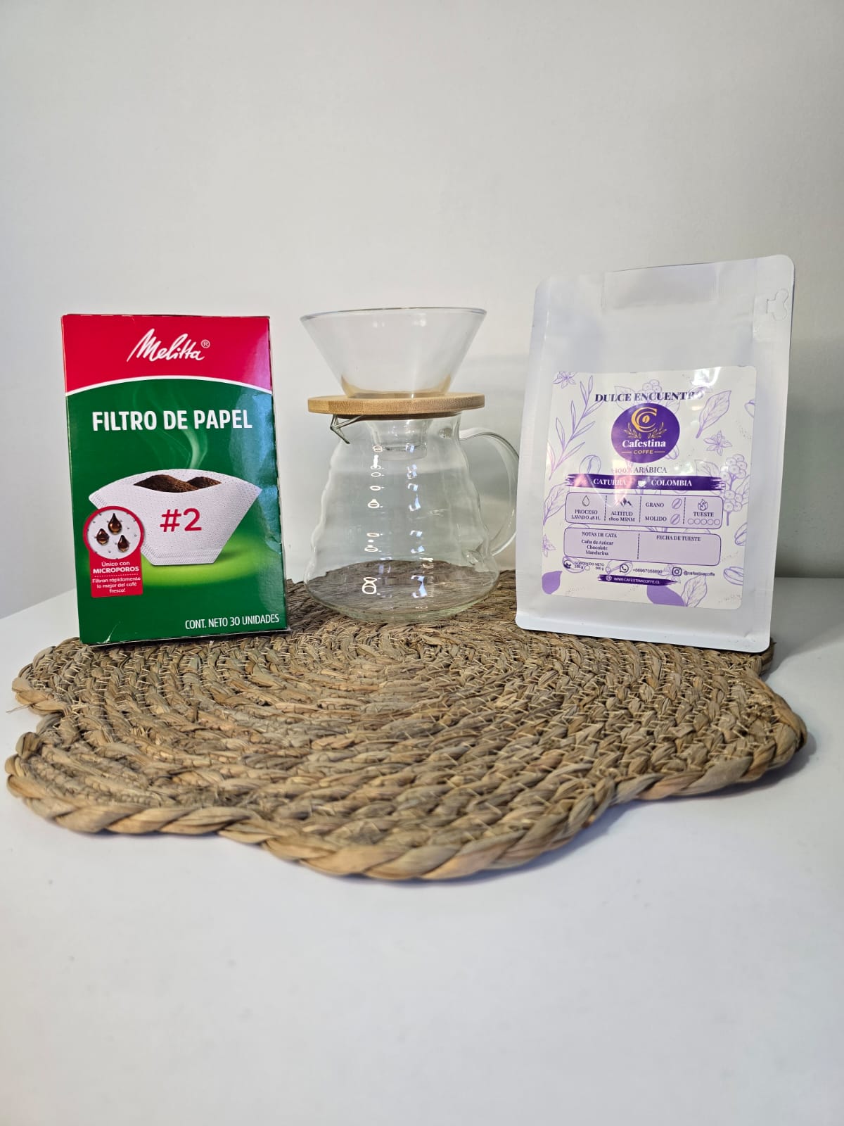 Café de especialidad 250 g + cafetera v60 +  30 filtro