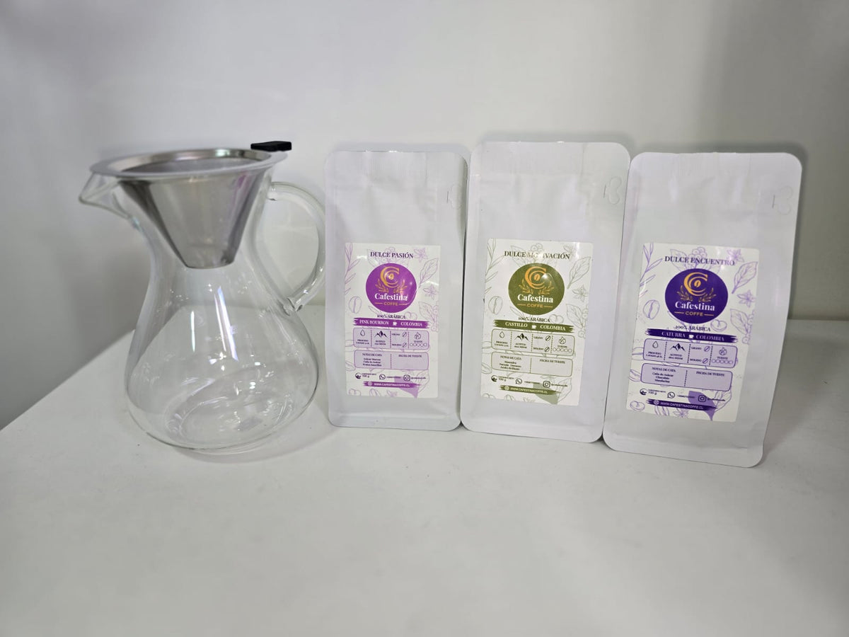 Cafetera v60 con filtro reutilizable acero inoxidable + Café de especialidad Cafestina coffee