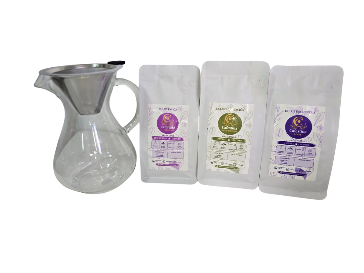 Cafetera v60 con filtro reutilizable acero inoxidable + Café de especialidad Cafestina coffee